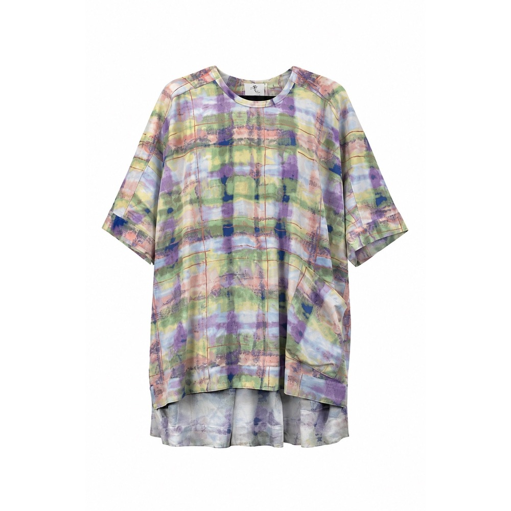 Melissa McCarthy Seven7 Womens 1X Multicolor Abstract Plaid High Low Tunic Top